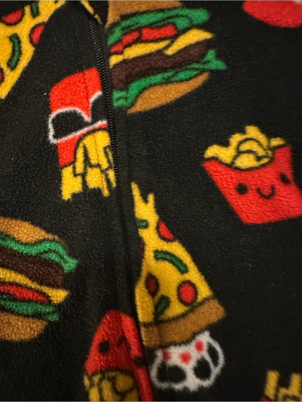 Kids Black Fast Food Print One-Piece Pajamas